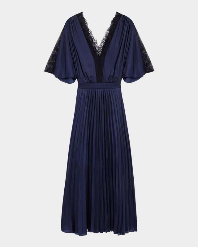 Rachelace Pleated Satin Midi Dress